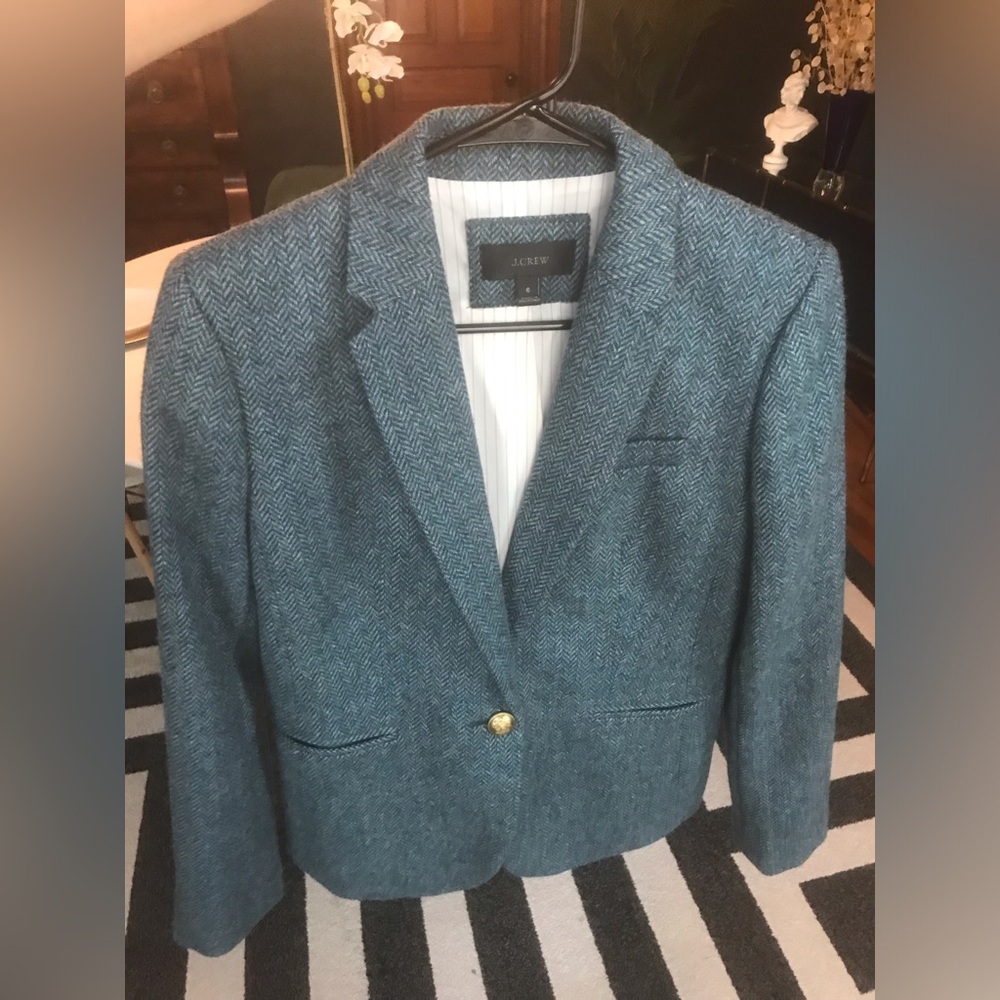 J.Crew Wool Luxury Moon Campbell British Herringbone Tweed Gold Button Jacket - Picture 8 of 17